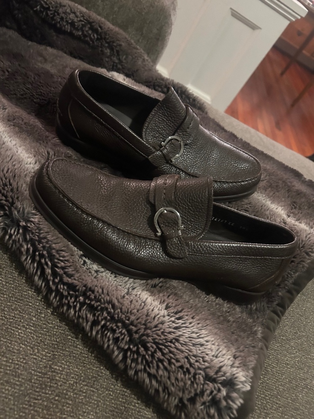 Salvatore Ferragamo Dark Brown Pebbled Leather Gancini Bit Loafers 10.5